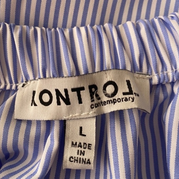 Kontrol Striped Blue & White Short Sleeve Lace Trim Off Shoulder Top L - Picture 6 of 8